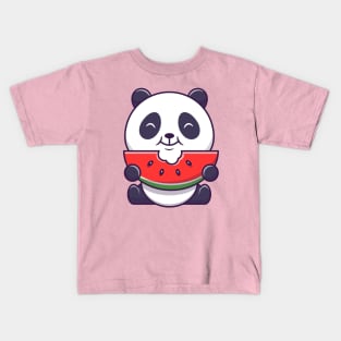 Cute Panda Eating Watermelon Cartoon Kids T-Shirt